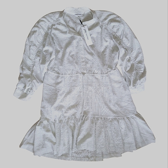 NEW Calvin Klein Tie Waist Ruched Sleeve Seersucker Shirtdress - Picture 5 of 8